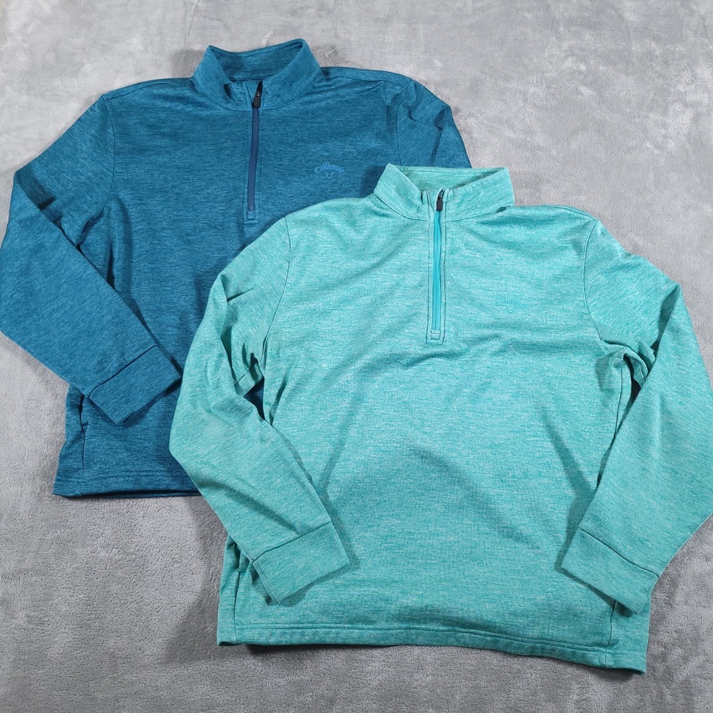 Lot of 2 Callaway Pullover Mens XL Blue Green Quarter‎ Zip Heathered Golf Active
